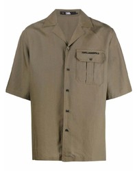 Мужская коричневая льняная рубашка с коротким рукавом от Karl Lagerfeld