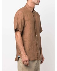 Мужская коричневая льняная рубашка с коротким рукавом от Tommy Hilfiger
