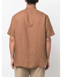Мужская коричневая льняная рубашка с коротким рукавом от Tommy Hilfiger