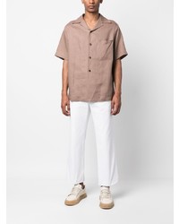 Мужская коричневая льняная рубашка с коротким рукавом от Hevo