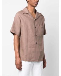 Мужская коричневая льняная рубашка с коротким рукавом от Hevo