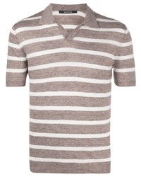 Мужская коричневая льняная футболка-поло в горизонтальную полоску от Tagliatore