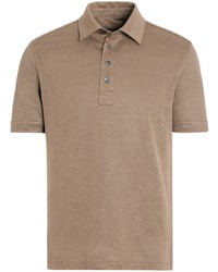 Мужская коричневая льняная футболка-поло от Zegna