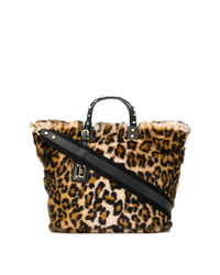 Коричневая меховая большая сумка с леопардовым принтом от Dolce & Gabbana