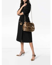 Коричневая меховая сумка через плечо с леопардовым принтом от Dolce & Gabbana