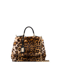 Коричневая меховая сумка через плечо с леопардовым принтом от Dolce & Gabbana