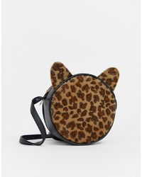 Коричневая меховая сумка через плечо с леопардовым принтом от Yoki Fashion