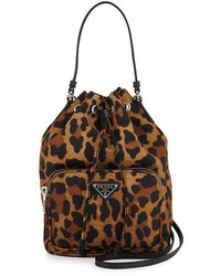 Коричневая нейлоновая сумка-мешок с леопардовым принтом