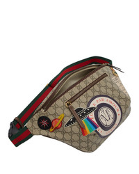 Мужская коричневая поясная сумка из плотной ткани с принтом от Gucci