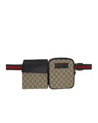 Мужская коричневая поясная сумка из плотной ткани с принтом от Gucci