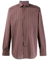 Мужская коричневая рубашка с длинным рукавом в вертикальную полоску от Etro