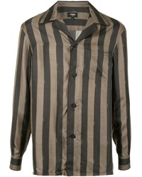 Мужская коричневая рубашка с длинным рукавом в вертикальную полоску от Fendi