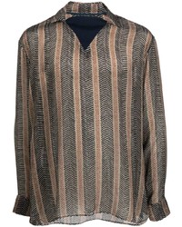 Мужская коричневая рубашка с длинным рукавом в вертикальную полоску от Giorgio Armani