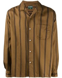 Мужская коричневая рубашка с длинным рукавом в вертикальную полоску от Gitman Vintage