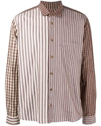Мужская коричневая рубашка с длинным рукавом в вертикальную полоску от YMC