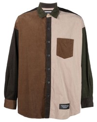 Мужская коричневая рубашка с длинным рукавом в стиле пэчворк от Neighborhood