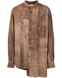 Мужская коричневая рубашка с длинным рукавом в стиле пэчворк от Ziggy Chen