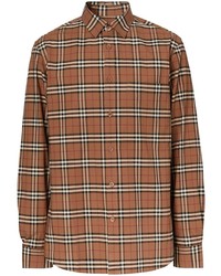 Мужская коричневая рубашка с длинным рукавом в шотландскую клетку от Burberry