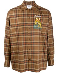 Мужская коричневая рубашка с длинным рукавом в шотландскую клетку от Doublet