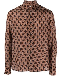 Мужская коричневая рубашка с длинным рукавом с геометрическим рисунком от 73 London