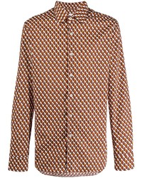 Мужская коричневая рубашка с длинным рукавом с геометрическим рисунком от Prada