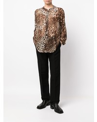 Мужская коричневая рубашка с длинным рукавом с леопардовым принтом от Atu Body Couture