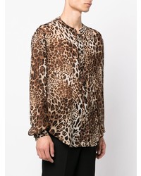 Мужская коричневая рубашка с длинным рукавом с леопардовым принтом от Atu Body Couture