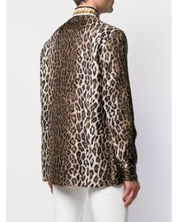 Мужская коричневая рубашка с длинным рукавом с леопардовым принтом от Versace