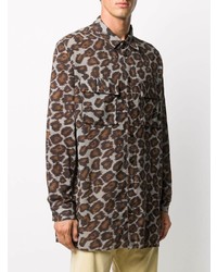 Мужская коричневая рубашка с длинным рукавом с леопардовым принтом от Nanushka