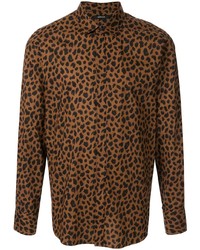 Мужская коричневая рубашка с длинным рукавом с леопардовым принтом от Loveless