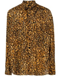 Мужская коричневая рубашка с длинным рукавом с леопардовым принтом от Moschino