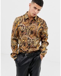 Мужская коричневая рубашка с длинным рукавом с "огурцами" от ASOS DESIGN