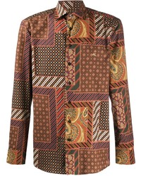 Мужская коричневая рубашка с длинным рукавом с "огурцами" от Etro