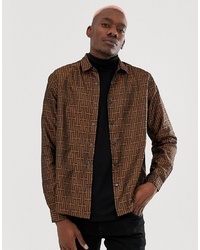 Мужская коричневая рубашка с длинным рукавом с принтом от ASOS DESIGN