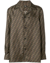 Мужская коричневая рубашка с длинным рукавом с принтом от Fendi