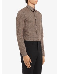 Мужская коричневая рубашка с длинным рукавом с принтом от Prada