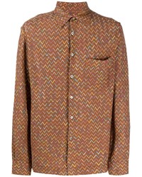 Мужская коричневая рубашка с длинным рукавом с узором зигзаг от Missoni