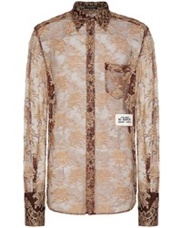 Мужская коричневая рубашка с длинным рукавом с цветочным принтом от Dolce & Gabbana