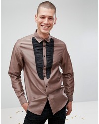 Мужская коричневая рубашка с длинным рукавом от ASOS DESIGN