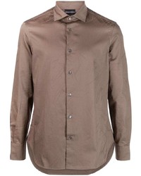 Мужская коричневая рубашка с длинным рукавом от Emporio Armani