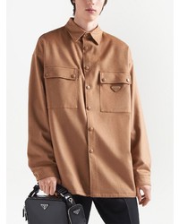Мужская коричневая рубашка с длинным рукавом от Prada