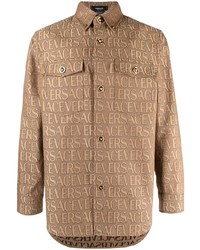 Мужская коричневая рубашка с длинным рукавом от Versace