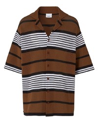 Мужская коричневая рубашка с коротким рукавом в сеточку в вертикальную полоску от Burberry
