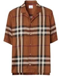 Мужская коричневая рубашка с коротким рукавом в шотландскую клетку от Burberry