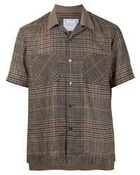 Мужская коричневая рубашка с коротким рукавом в шотландскую клетку от Sacai