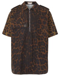 Мужская коричневая рубашка с коротким рукавом с леопардовым принтом от Burberry