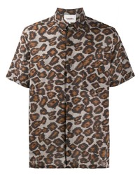 Мужская коричневая рубашка с коротким рукавом с леопардовым принтом от Nanushka