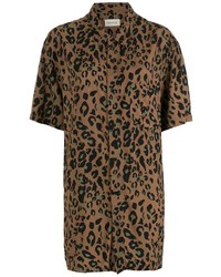 Мужская коричневая рубашка с коротким рукавом с леопардовым принтом от OSKLEN