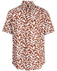 Мужская коричневая рубашка с коротким рукавом с принтом от BOSS