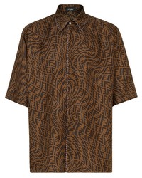 Мужская коричневая рубашка с коротким рукавом с принтом от Fendi